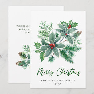 Branche festive de houx à baies Noël Carte de vœux