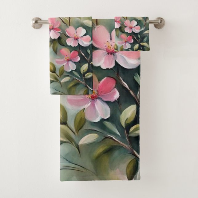 Branche fleurie 2 serviettes de bain (En situation)