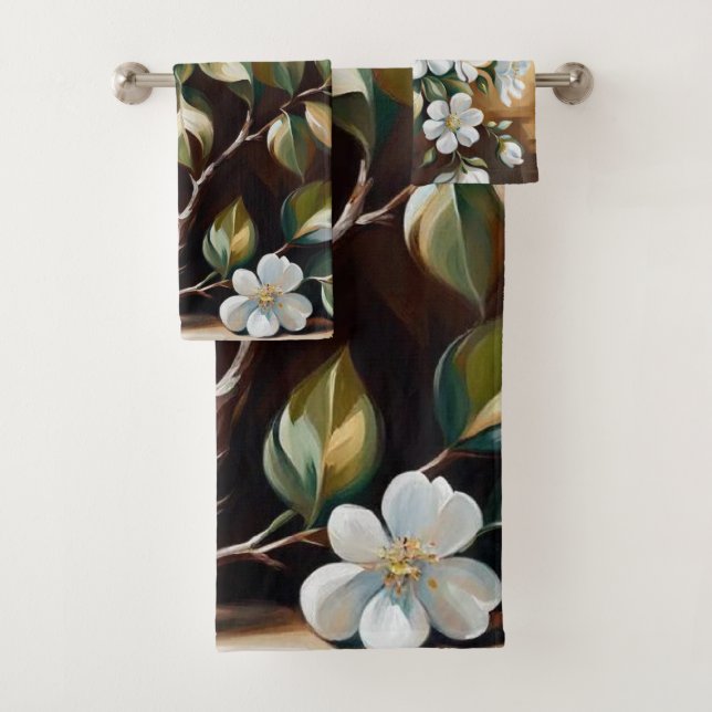 Branche fleurie 5 serviettes de bain (En situation)