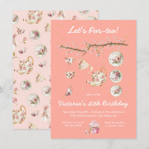 Branche Floral Tea Party Anniversaire Invitation