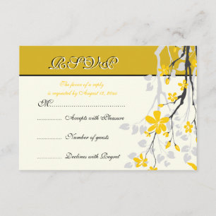 Branche Magnolia fleurs jaunes mariage carte RSVP