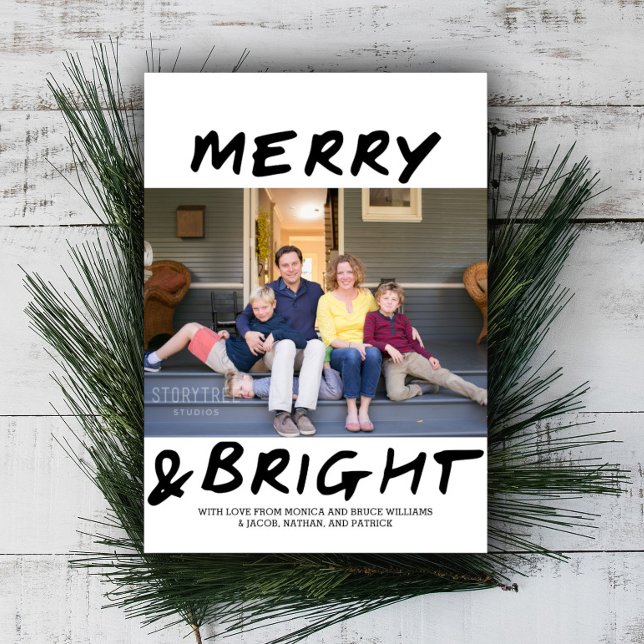 Branché Merry et Carte photo lumineux | Noir (Black Merry and Bright Christmas Photo Card)