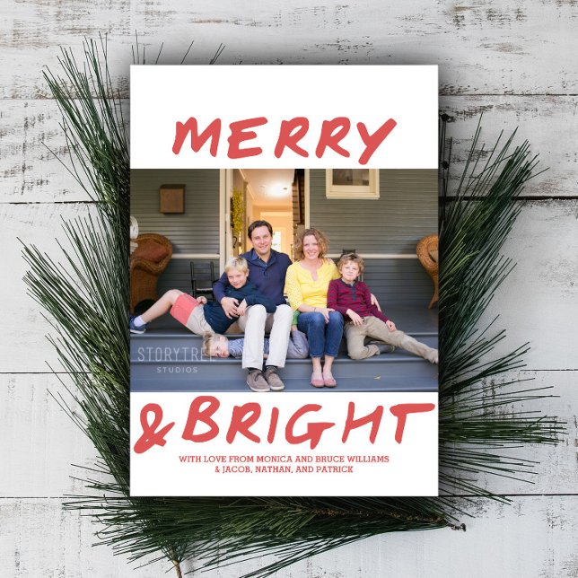 Branché Merry et Carte photo lumineux | Rouge (Red Merry and Bright Christmas Photo Card)