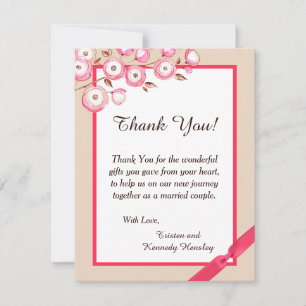 Branche rose Floral 4x5 Carte de remerciements Mar