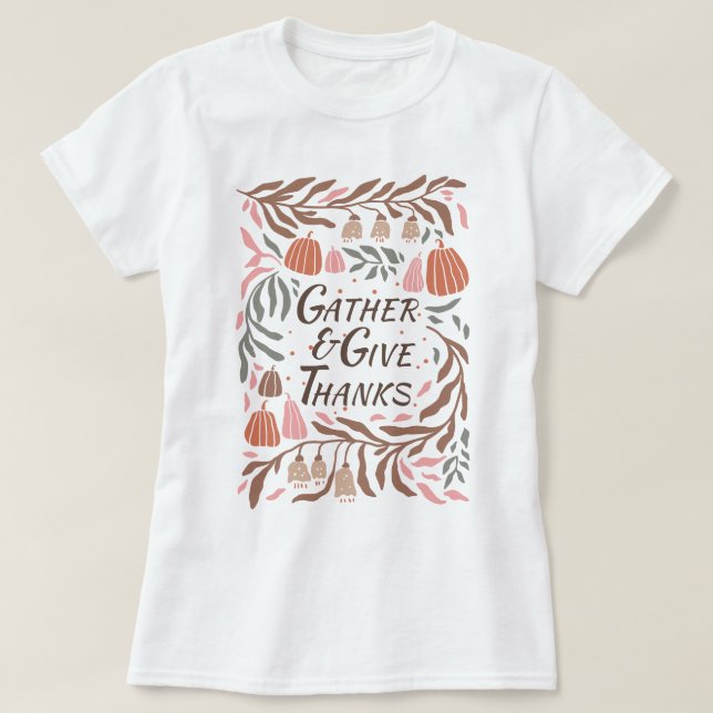 Branchen, Blätter und Kürbis fallen Erntedank T-Shirt (Design vorne)