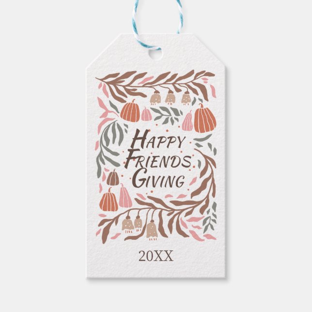 Branchen, Blätter und Kürbis fallen Friendsgiving Geschenkanhänger (Vorderseite)