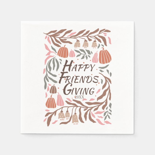 Branchen, Blätter und Kürbis fallen Friendsgiving Serviette (Vorderseite)