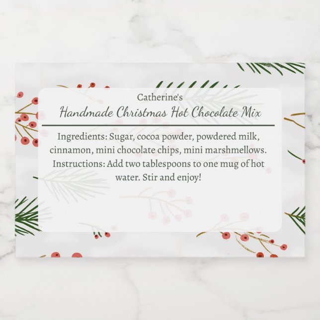 Branches and Berries Christmas Hot Chocolate Mix  Lebensmitteletikett (Einzelnes Label)