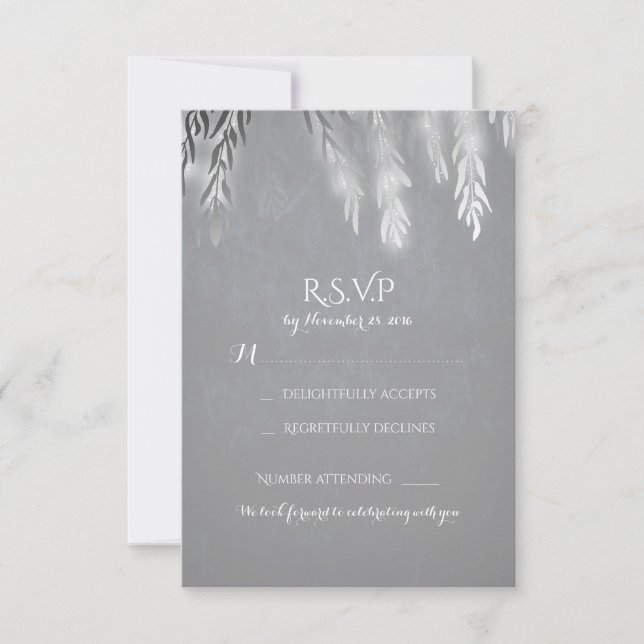 Branches Argent Willow Tree Mariage Cartes RSVP (Devant)