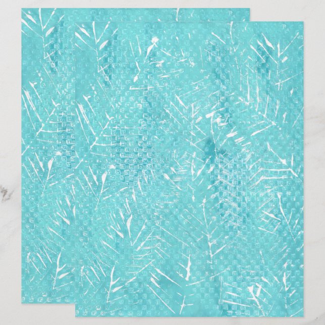 Branches blanches sur papier à scandale Turquoise (Devant / Derrière)