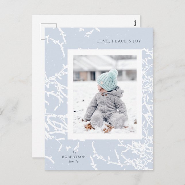 Branches Blue & White Snowy Carte postale Photo de (Devant / Derrière)