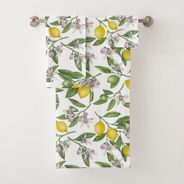 Branches de citron avec fleurs et fruits sur blanc (En situation)