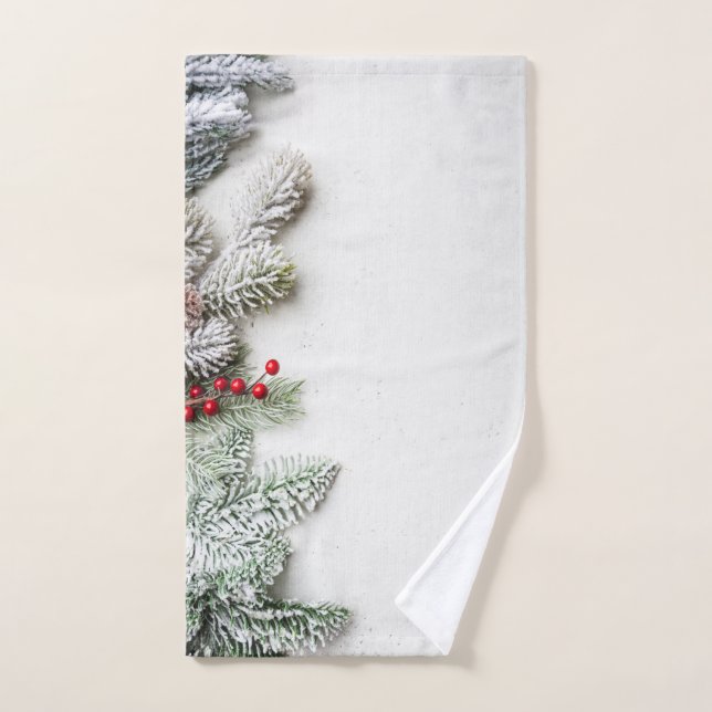 Branches de pin enneigées Noël (Serviette à main)
