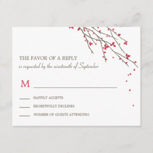 Branches en fleurs Mariage Carte RSVP - Cerise
