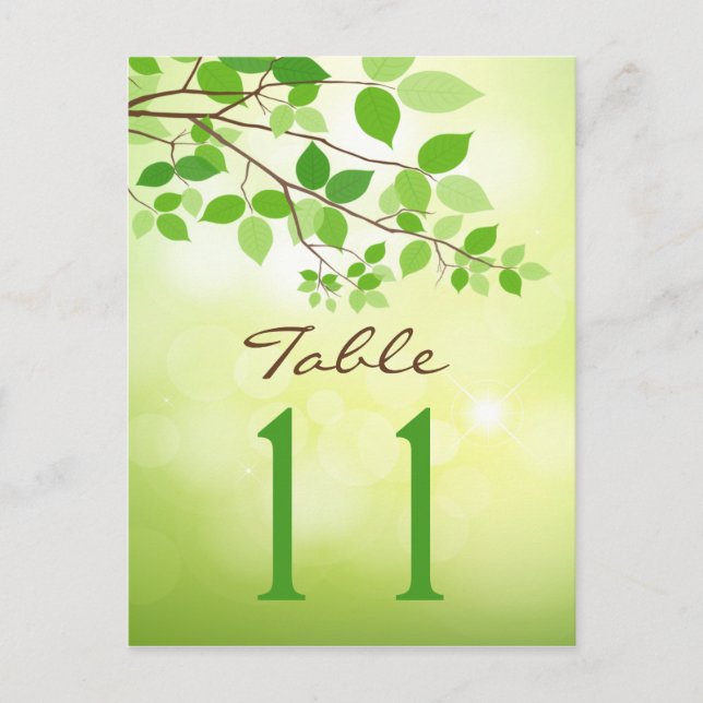 Branches feuilletées Mariage Numéro de table Carte (Devant)
