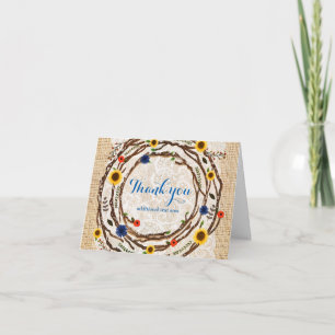 Branches florales Cartes de pliage de Merci Burlap