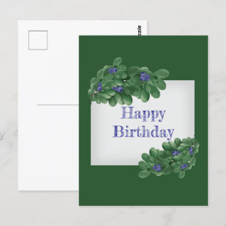 Branches vertes avec carte postale bleuets