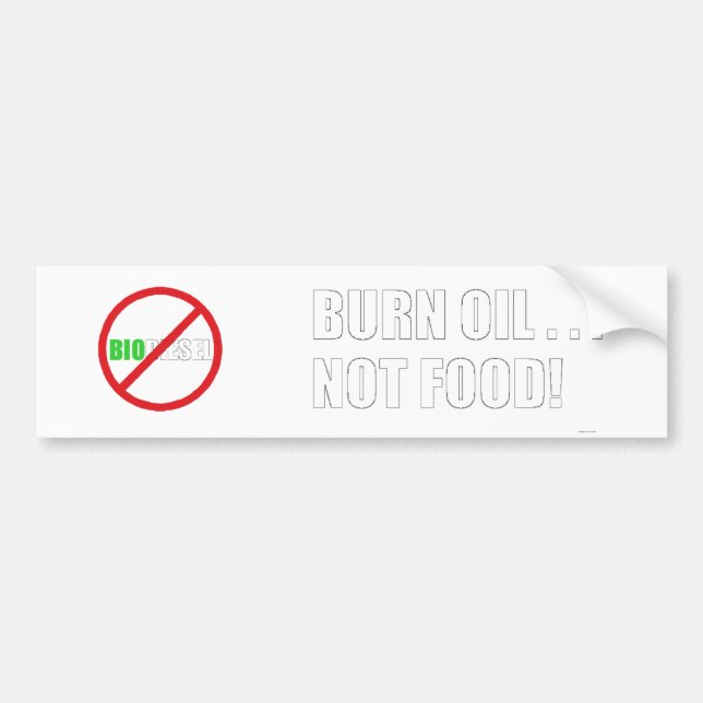 Brand-Öl…. Nicht Nahrung! Autoaufkleber (Vorne)