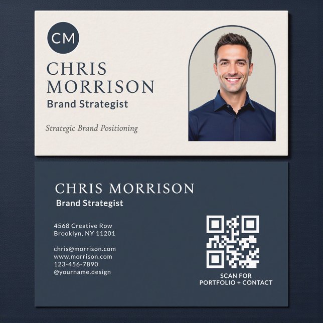 Brand Strategist Photo QR Code Navy Blue Visitenkarte (Von Creator hochgeladen)