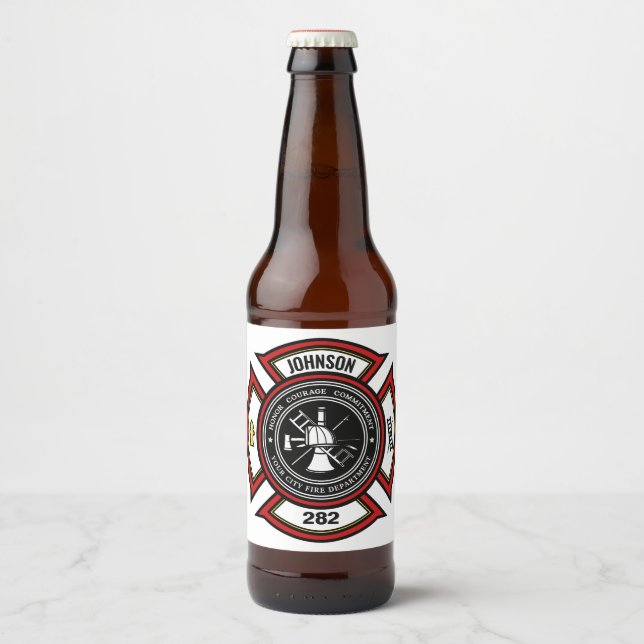 Brandabteilung ADD NAME Firefighter Abzeichen Resc Bierflaschenetikett (Vorderseite)
