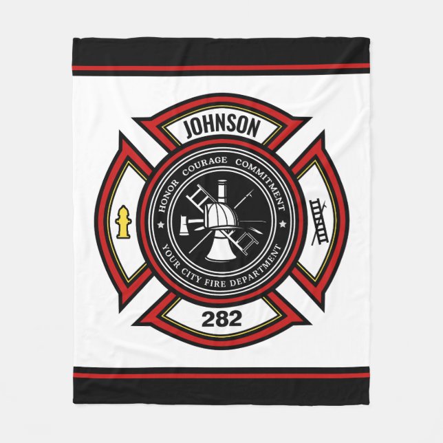 Brandabteilung ADD NAME Firefighter Abzeichen Resc Fleecedecke (Vorderseite)