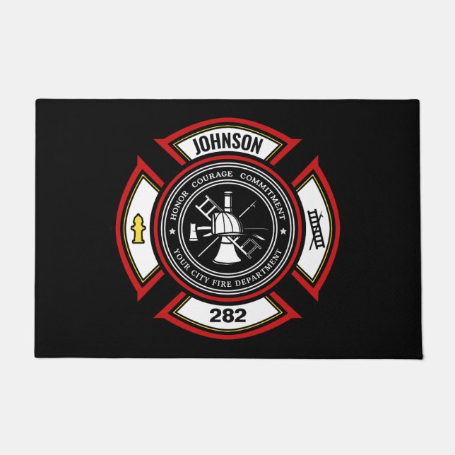 Brandabteilung ADD NAME Firefighter Abzeichen Resc Fußmatte (Vorderseite)
