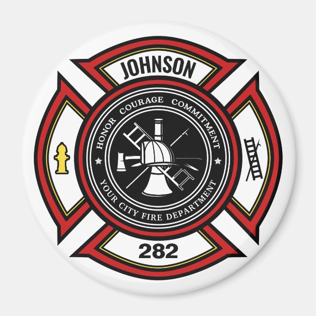 Brandabteilung ADD NAME Firefighter Abzeichen Resc Magnet (Vorne)