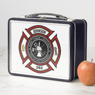Brandabteilung ADD NAME Firefighter Abzeichen Resc Metall Brotdose