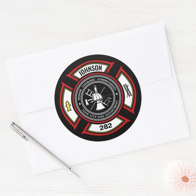 Brandabteilung ADD NAME Firefighter Abzeichen Resc Runder Aufkleber (Umschlag)