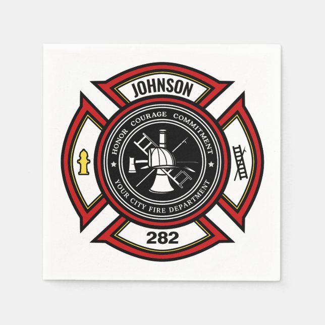 Brandabteilung ADD NAME Firefighter Abzeichen Resc Serviette (Vorderseite)