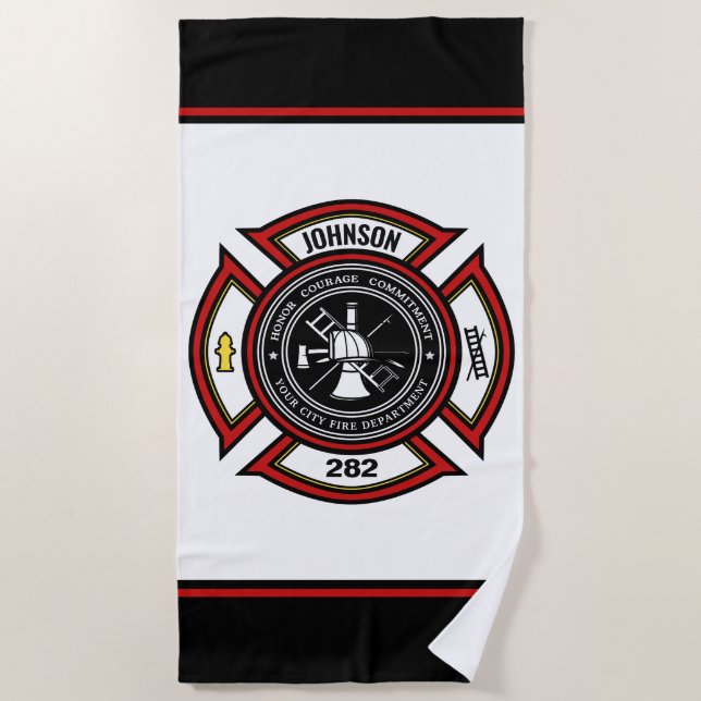 Brandabteilung ADD NAME Firefighter Abzeichen Resc Strandtuch (Vorderseite)
