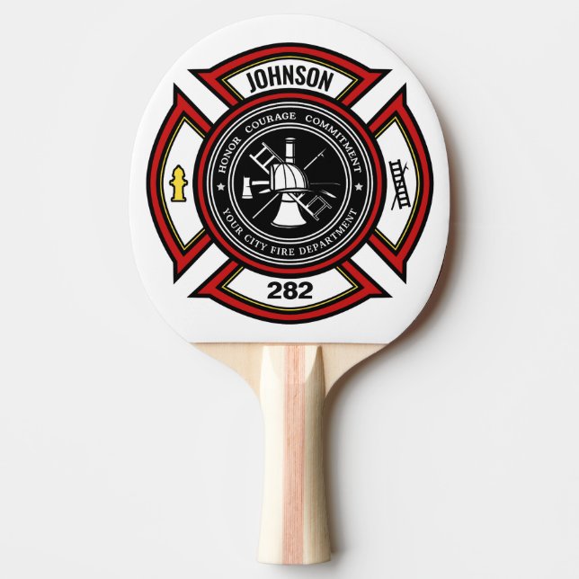 Brandabteilung ADD NAME Firefighter Abzeichen Resc Tischtennis Schläger (Vorderseite)