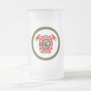 Brandabteilung Gold und Rotes Abzeichen mit Brandg Mattglas Bierglas
