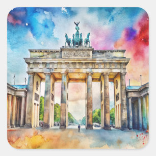 Brandenburger Tor Aquarellmalerei Quadratischer Aufkleber