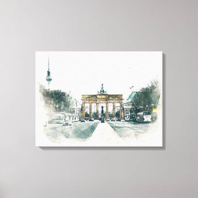 Brandenburger Tor Berlin Aquarellmalerei Leinwanddruck (Vorderseite)
