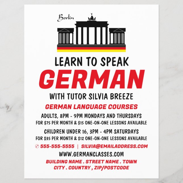 Brandenburger Tor, deutschsprachige Kursanzeige Flyer (Vorne)