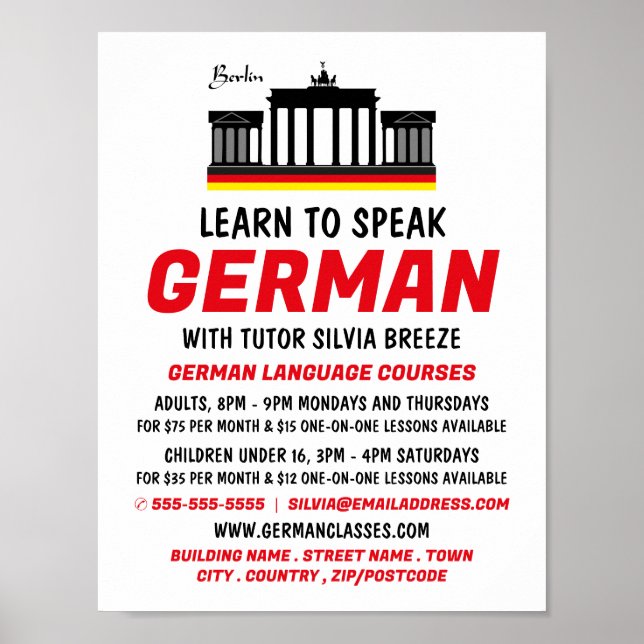 Brandenburger Tor, deutschsprachige Kursanzeige Poster (Vorne)