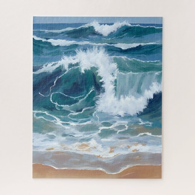 Brandende Meereswellen | Küstenblaue Aquarellmaler (Vertikal)