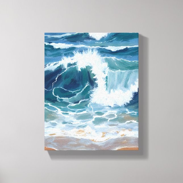 Brandende Meereswellen | Küstenblaue Aquarellmaler Leinwanddruck (Vorderseite)