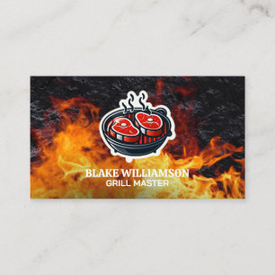 Brandflamme-Steaks auf Grillpit-Logo Visitenkarte