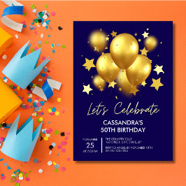 Branding Golden Balloons Stars Marine Geburtstag Einladung
