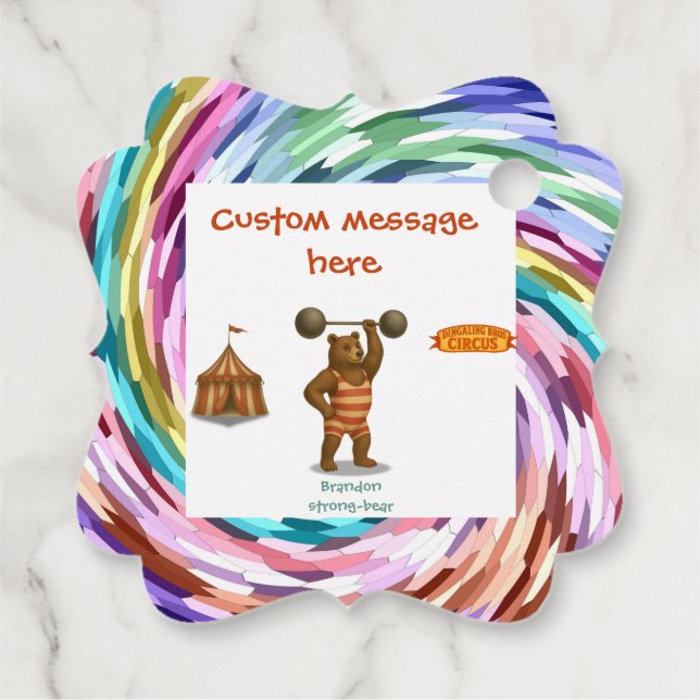 Brandon, Zirkus-Starkbär Geschenkanhänger (Rückseite)