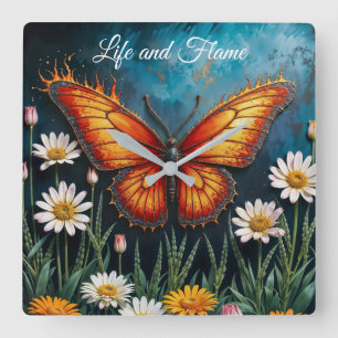 Brandschmetterling surreal Kunstwerk Kamille Natur Quadratische Wanduhr