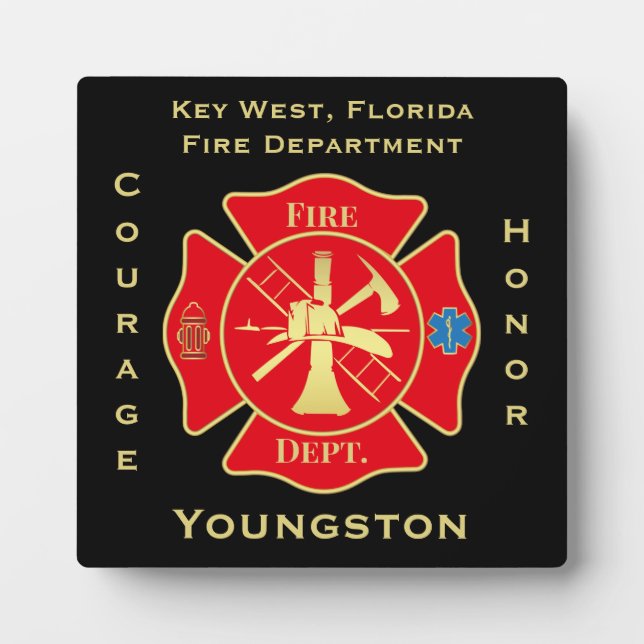 Brandschutzabteilung Emblem Courage Ehrendesign Fotoplatte (Vorderseite)