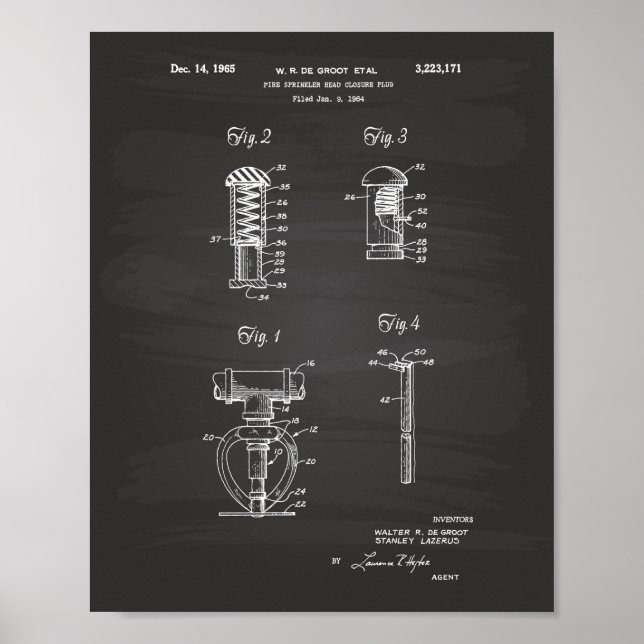 Brandsprinkler Head 1965 Patentart - Kopfbrett Poster (Vorne)