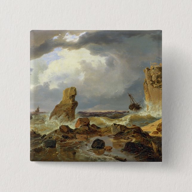 Brandung auf einer felsigen Küste, 1835 Button (Vorderseite)