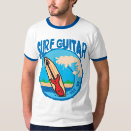 Brandungs-Gitarre: Rote Gitarre auf Surfbrett. T-Shirt