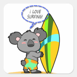 Brandungs-Koala-Bärn-Aufkleber Quadratischer Aufkleber