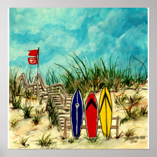 Brandungskunst - Surfbretter und Sanddünen San Poster