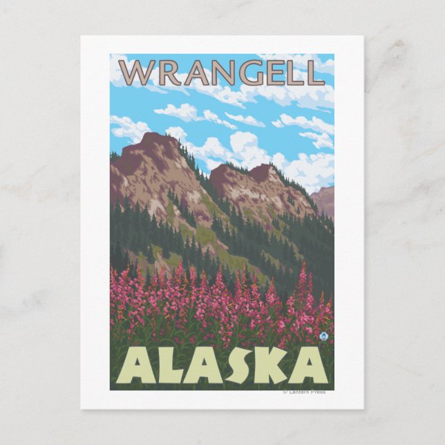 Brandweh & Gebirge - Wrangell, Alaska Postkarte (Vorderseite)